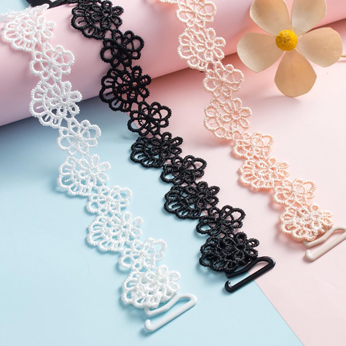 MAYCREATE 3 Pairs Bra Straps for Women, Stretchy Flower Lace Bra Strap, Adjustable Slim Underwear Strap, Replacement Shoulder Detachable Bra Straps for Strapless Dress Multicolour MAYCREATE 3 Pairs Bra Straps for Women, Stretchy Flower Lace Bra Strap, Adjustable Slim Underwear Strap, Replacement Shoulder Detachable Bra Straps for Strapless Dress Multicolour